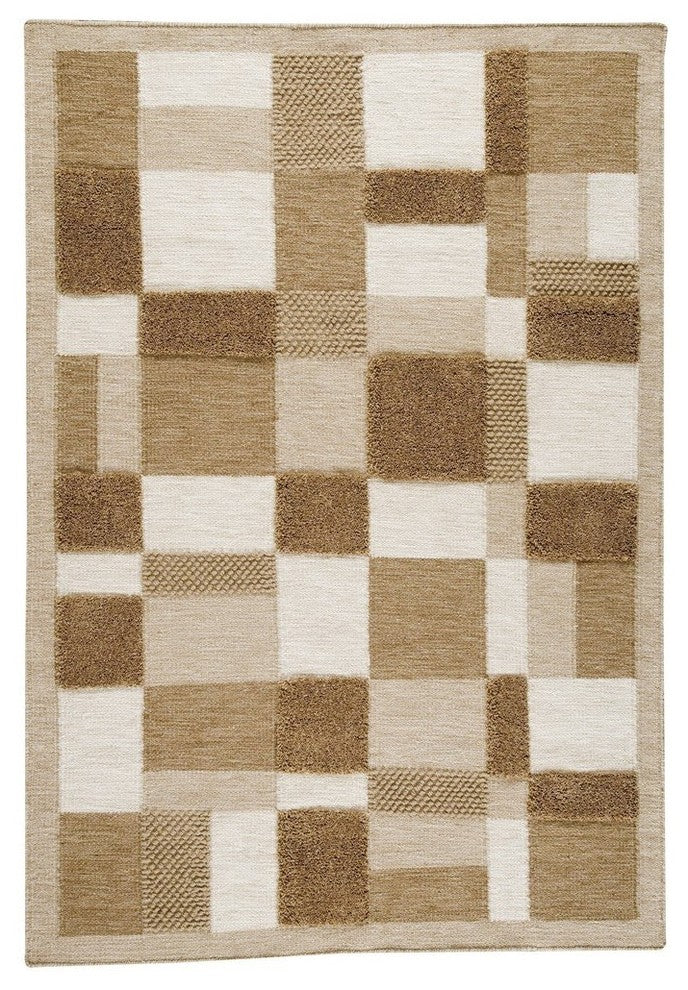 Hand Woven Beige Wool Area Rug, Beige, 5''6"x7''10"