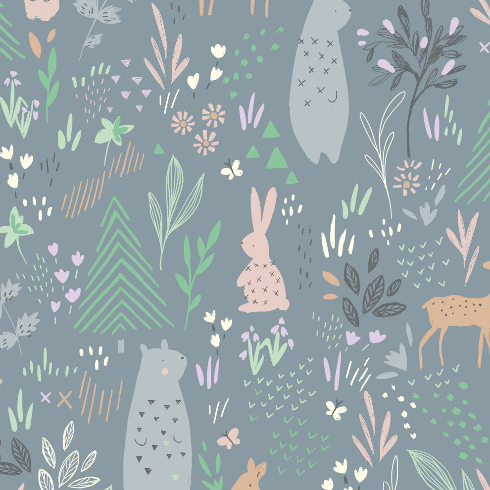 Gray & Red Spring Forest Pals Peel & Stick Wallpaper