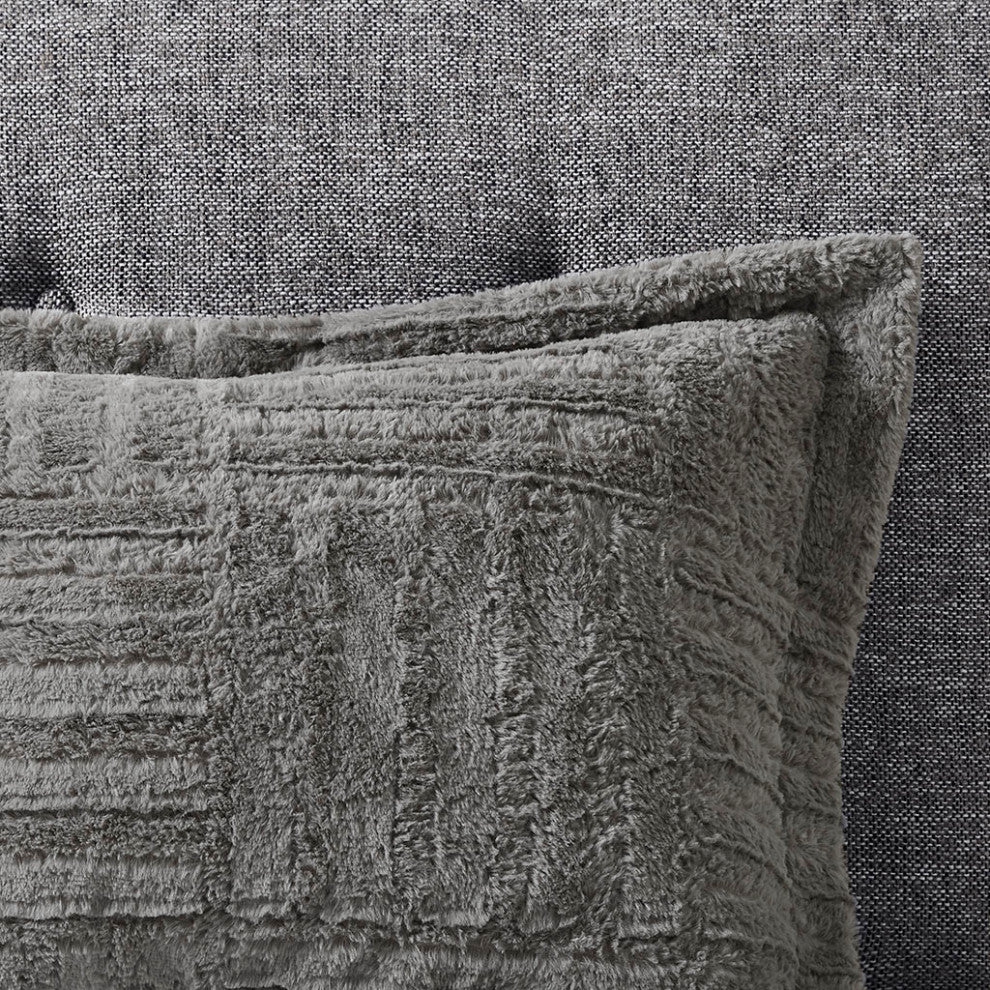 Madison Park Arctic 3-Piece Faux Faur Checkbord Comforter Set, Grey