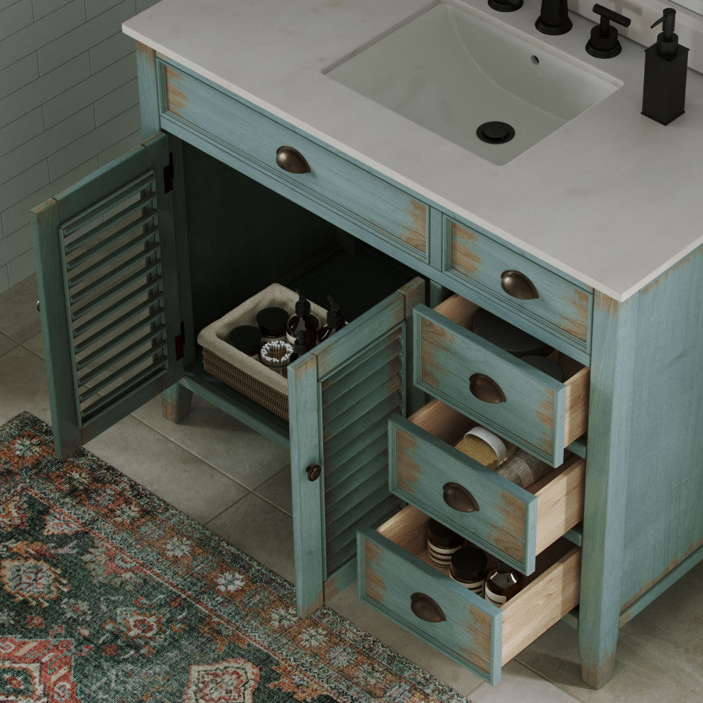 The Calusa Bathroom Vanity, Turquoise, 42", Single Sink, Freestanding