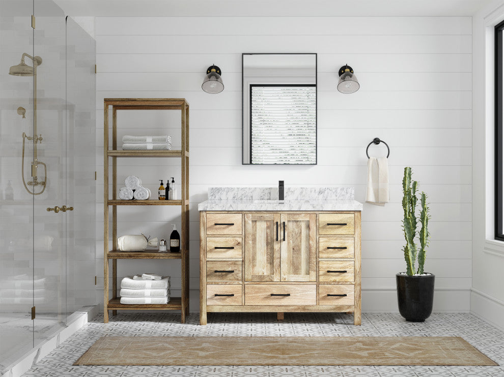 Malibu Mango 48 Single Sink Bath Vanity in White Washed 2" Carrara Marble