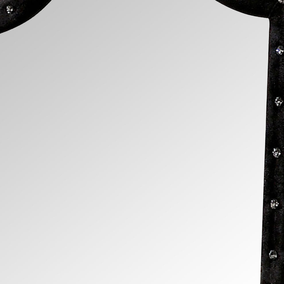 Benzara BM276343 44" Wall Mirror, Velvet Wrapping, Button Tufting, Black
