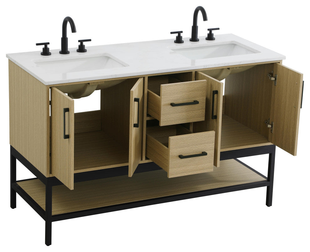 Home Living 54" Double Bathroom Vanity, Honey Brown