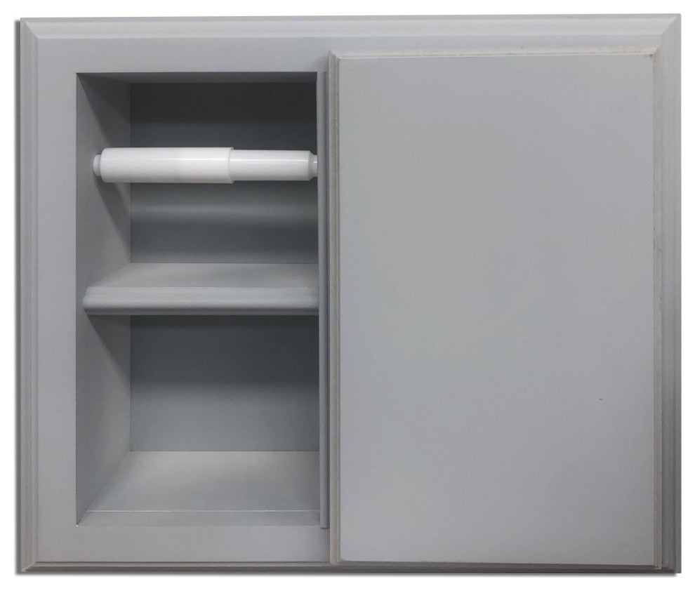 Hyacinth Wood Recessed Toilet Paper Holder With Storage 14x12.75, Primed Gray