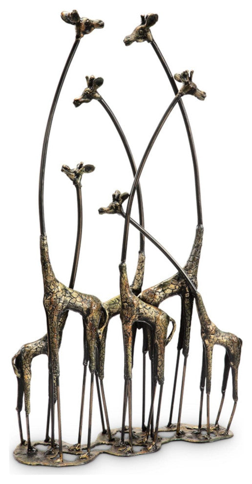 Bronze Finish Towering Giraffe Herd Tabletop Statue