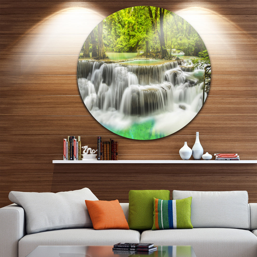 Erawan Waterfall View, Photography Large Disc Metal Wall Art, 11"