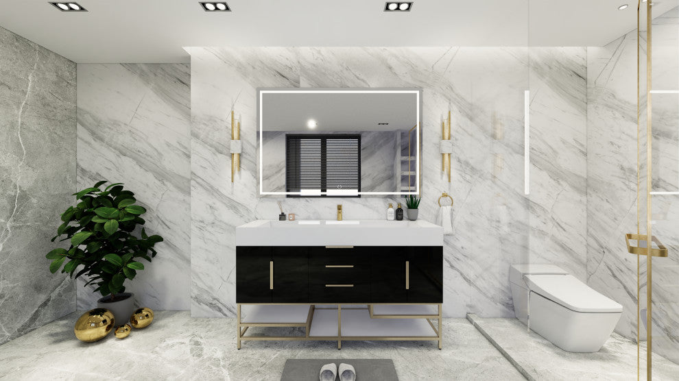 Madison 60" Free Standing Single Sink Vanity with Reinforced Acrylic Sink, High Gloss Black