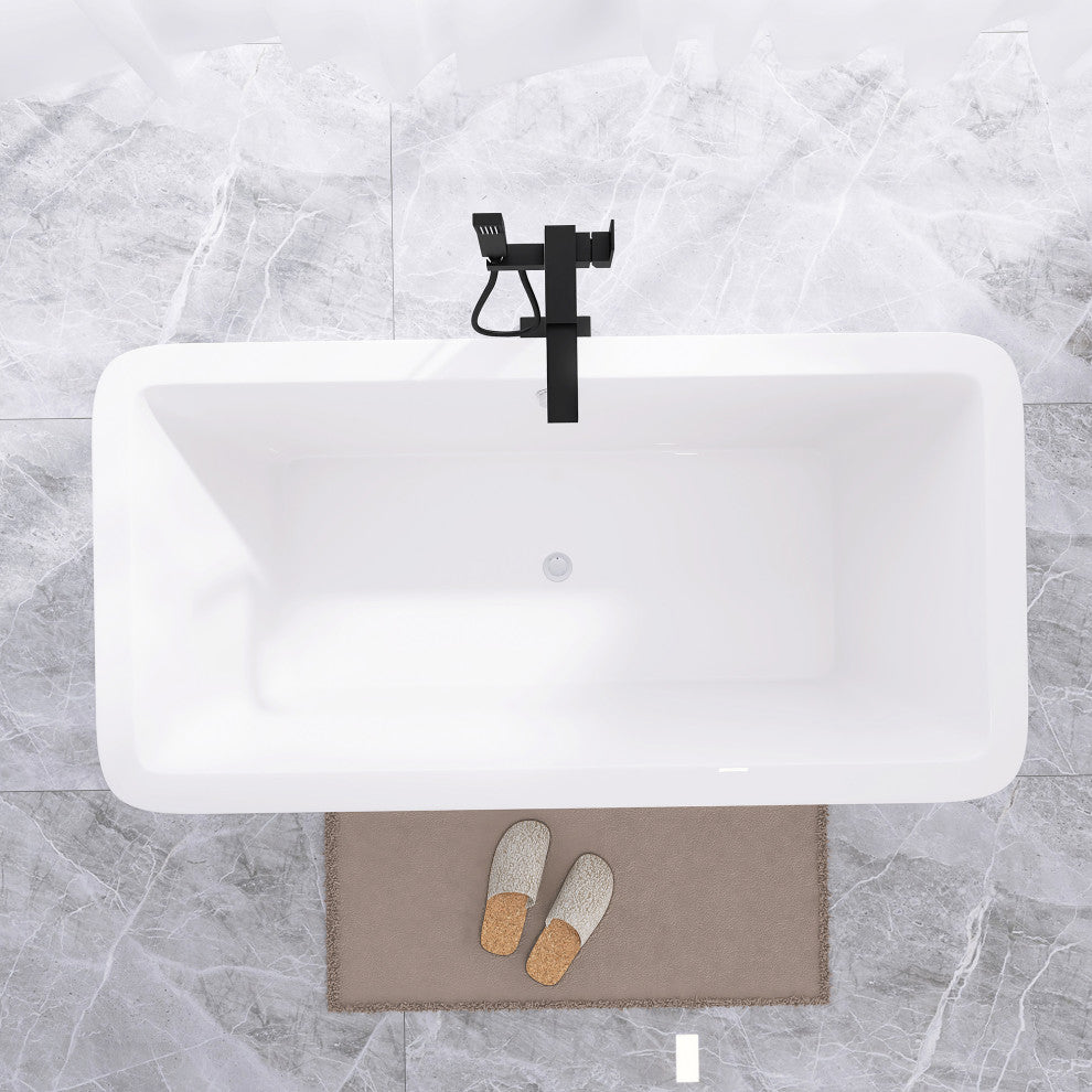 67 in. Acrylic Rectangular Flatbottom Freestanding Soaking Bathtub in White