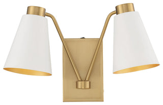 2-Light Wall Sconce, Matte Black With Natural Brass, White With Natural Brass