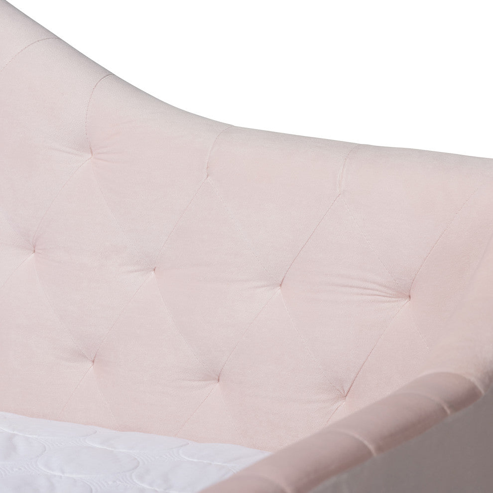 Luanna Light Pink Velvet Fabric Upholstered and Button Tufted Queen Daybed