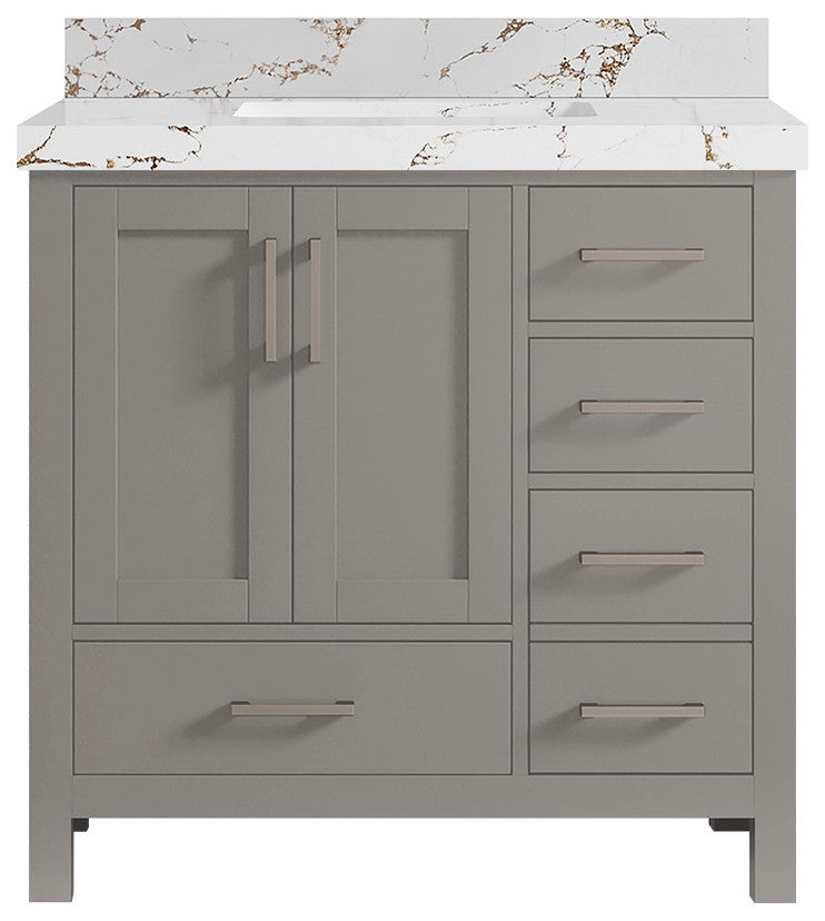 Malibu 36 Center Sink Bath Vanity in Elephant Skin Gray 2" Viola Brown