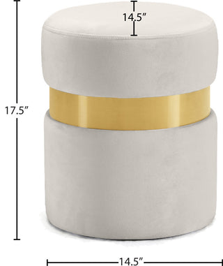 Hailey Velvet Upholstered Ottoman/Stool, Cream, Gold Band
