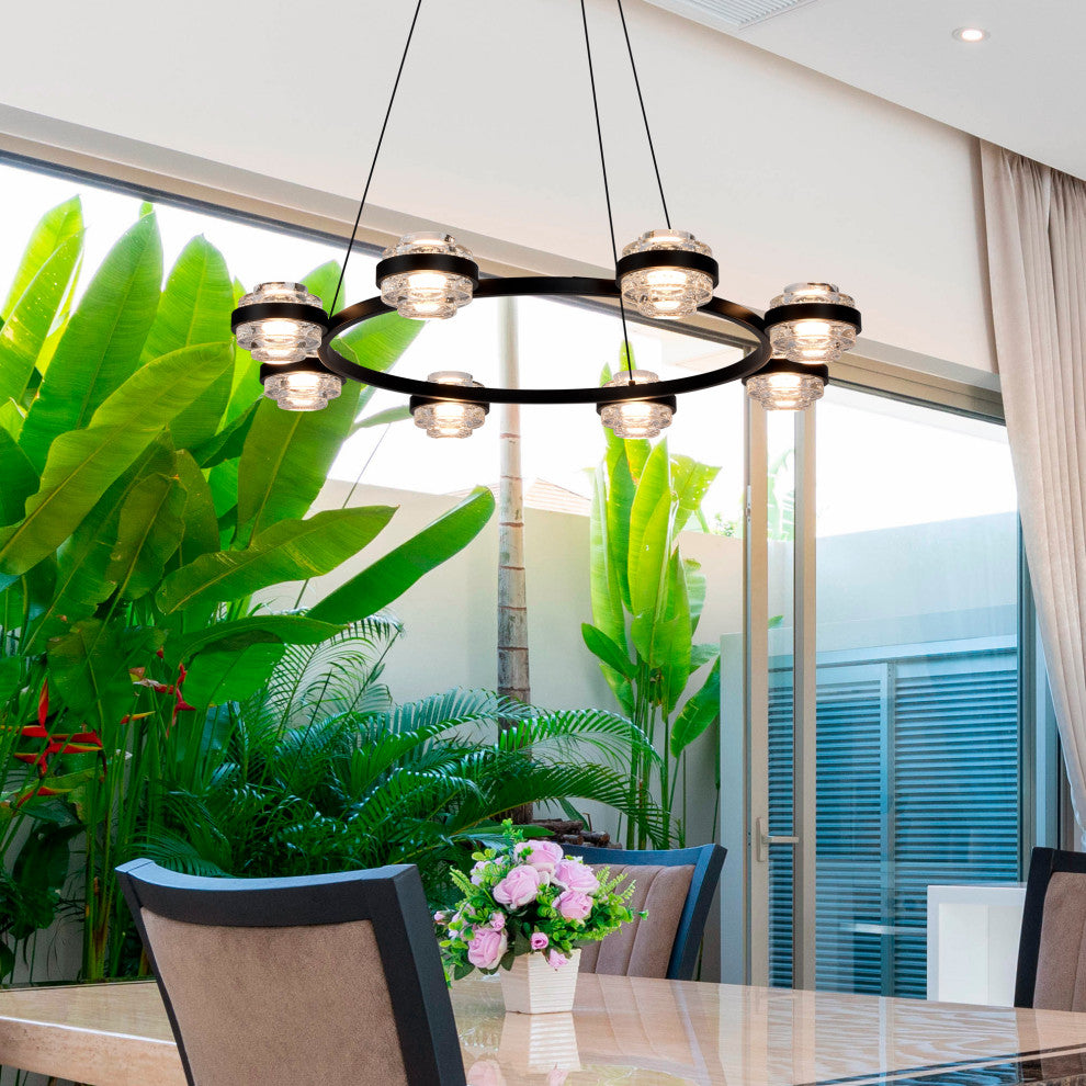 Milano 33" ETL Certified Integrated LED Height Adjustable Chandelier, Black