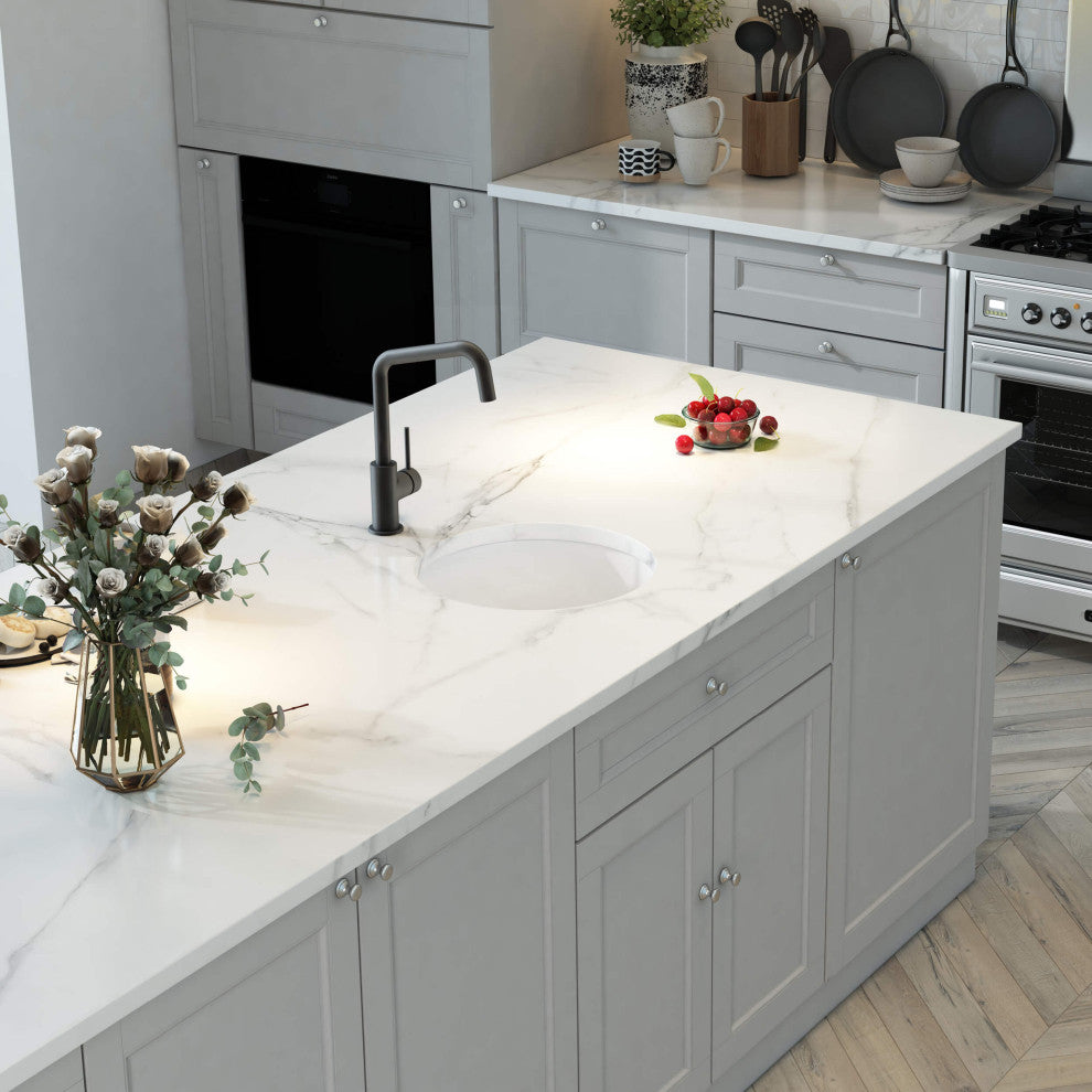 19" Round White Fireclay Farmhouse Undermount Double Kitchen Sink With Grid