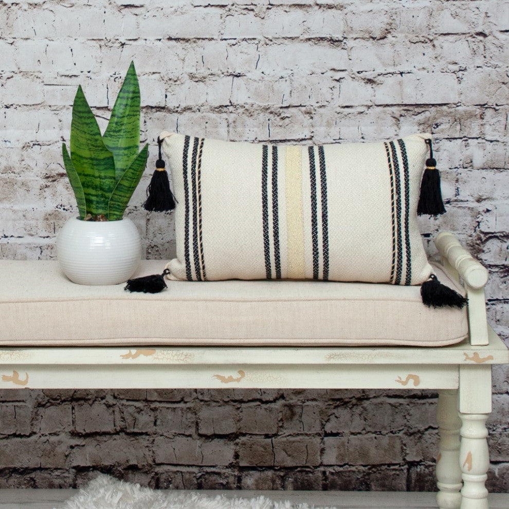 Black and Cream Vertical Stripe Lumbar Pillow