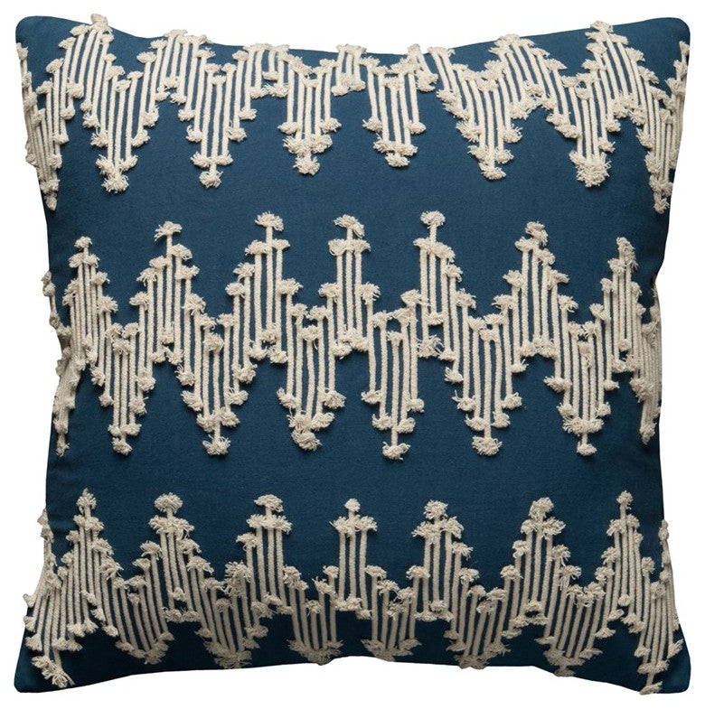 Blue Shaggy Chevron Cotton Cord Throw Pillow