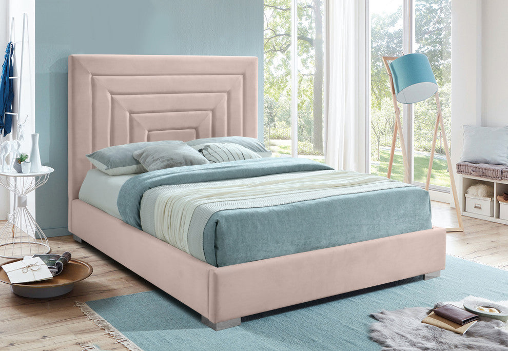Nora Velvet Upholstered Bed, Pink, Full