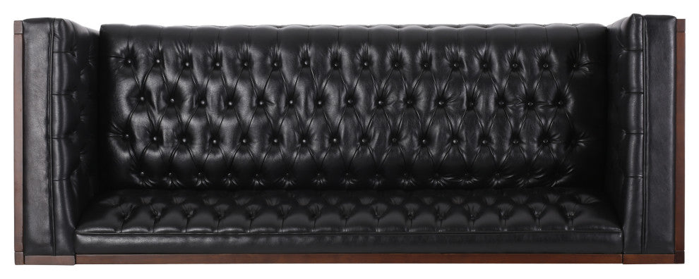 Elias Faux Leather Tufted 3 Seater Sofa, Midnight + Espresso