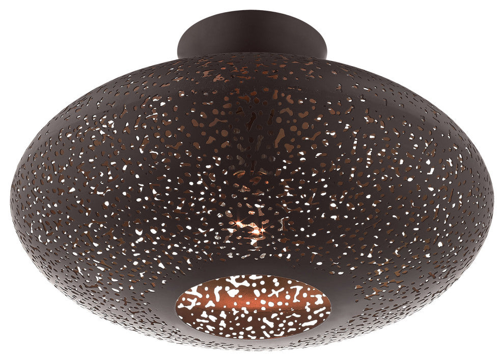 Livex Lighting Charlton 1 Light Bronze With Antique Brass Accents Semi-Flush