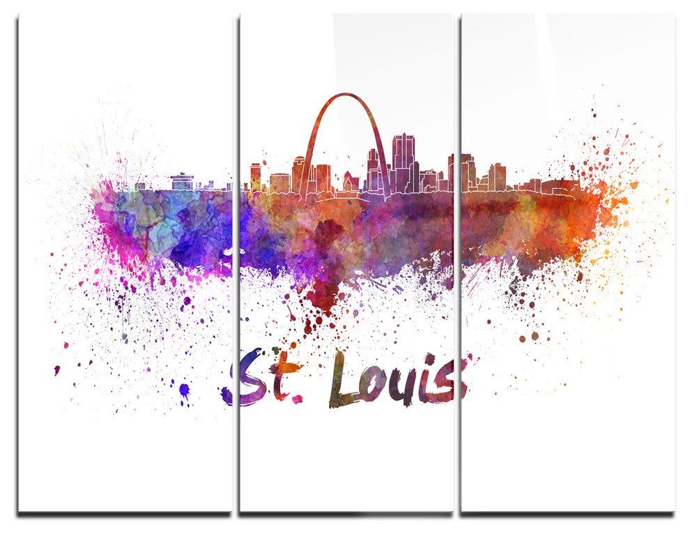 "St Louis Skyline" Glossy Metal Wall Art, 3 Panels, 36"x28"