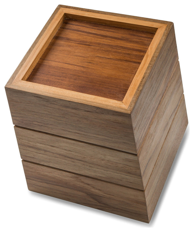12" Traditional Solid Teak Large Waste Basket
