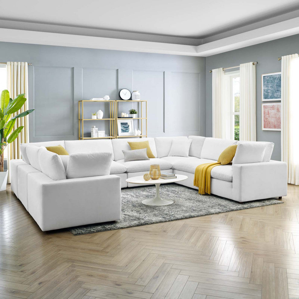 Sectional Sofa Set, Velvet, White, Modern, Living Lounge Hotel Lobby Hospitality