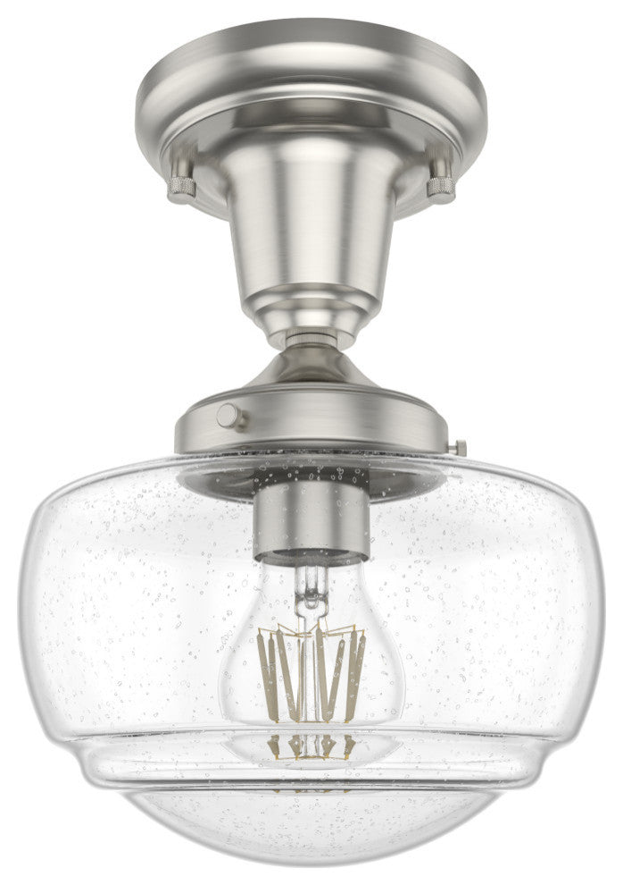 Saddle Creek Brushed Nickel, Clear Seeded Glass 1 Light Mini Pendant Light