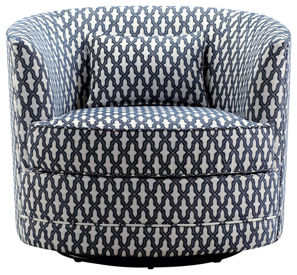 Dmitri Swivel Barrel Chair, Navy, White