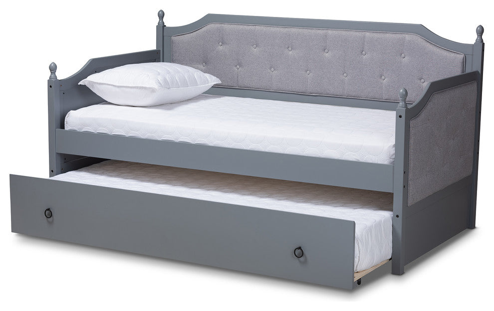 Piper Gray Upholstered Gray Wood Twin Daybed With Trundle