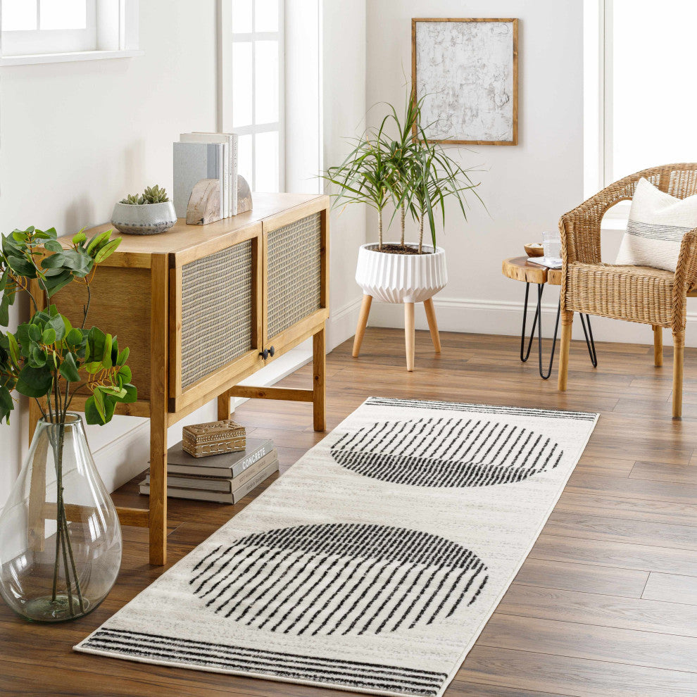 Hauteloom Angus Abstract Area Rug, Black/Charcoal/Light Gray, 5'x7'