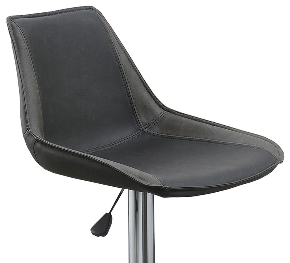 Carl 25-29 Inch Vegan Faux Leather Bar Stool, Adjustable Height, Gray Seat