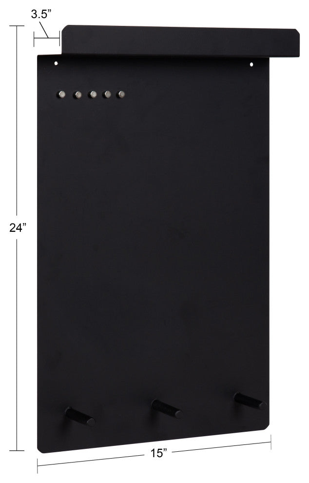 Mezzo Magnetic Wall Organizer with Hooks, Black 15x24