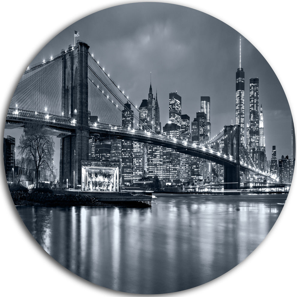 Panorama New York City At Night, Cityscape Round Wall Art, 11"