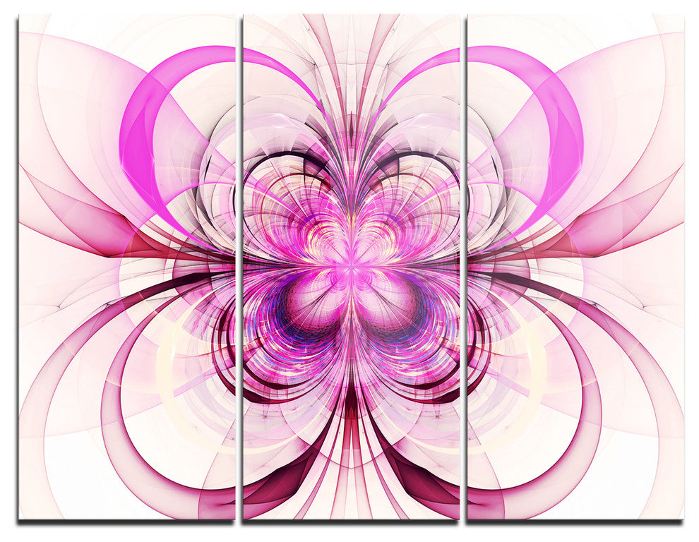 "Purple Fractal Flower Pattern" Digital Metal Wall Art, 3 Panels, 36"x28"