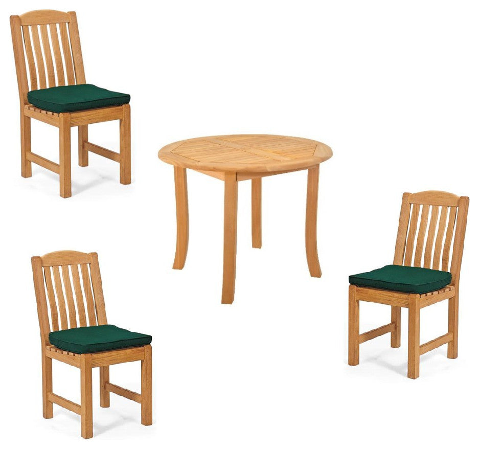 4-Piece Outdoor Patio Teak Dining Set: 36" Round Table, 3 Devon Armless Chairs