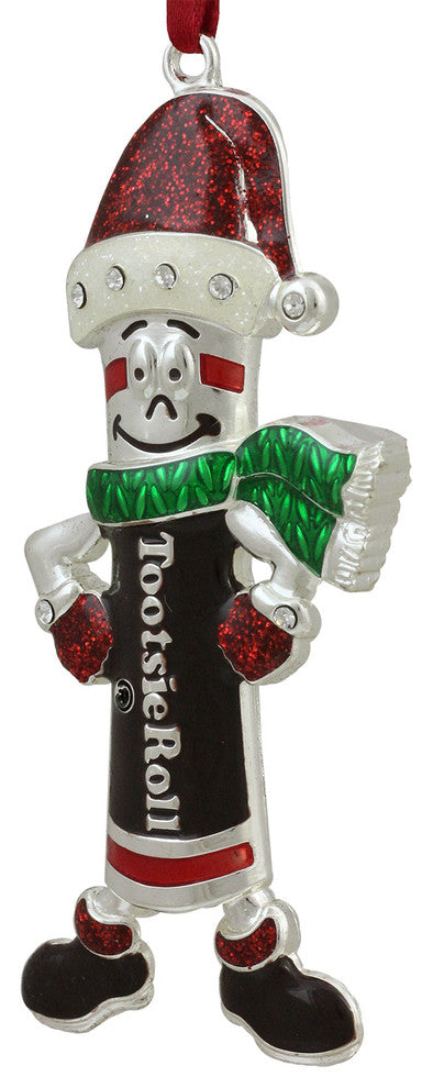 4.25" Silver Plated Holiday Toostie Roll Man Candy Logo Christmas Ornament