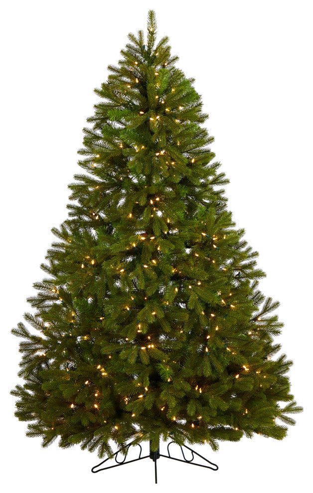 6' Cambridge Spruce Flat Back Faux Xmas Tree W/ White Lights & Bendable Branches