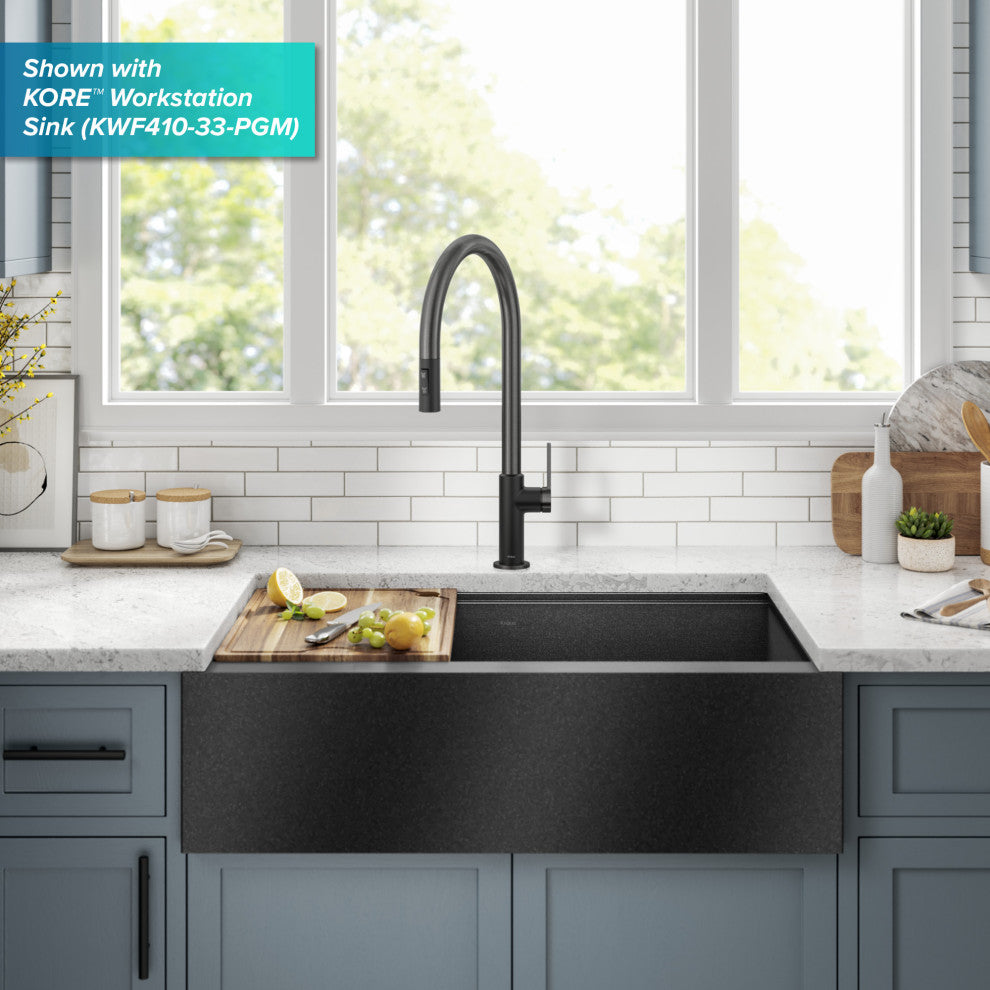 Oletto Pull-Down 1-Hole Kitchen Faucet, Matte Black/ Spot Free Black Stainless