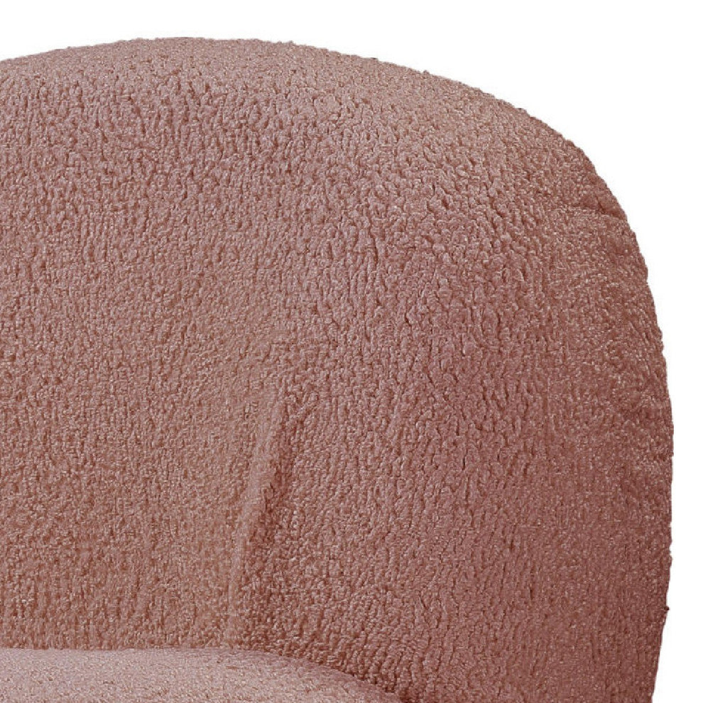 Benzara BM273228 Teddy Sherpa Fabric Curved Accent Chair, Swivel Function, Pink
