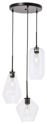 Gene 3 Light Pendant in Black & Clear Glass