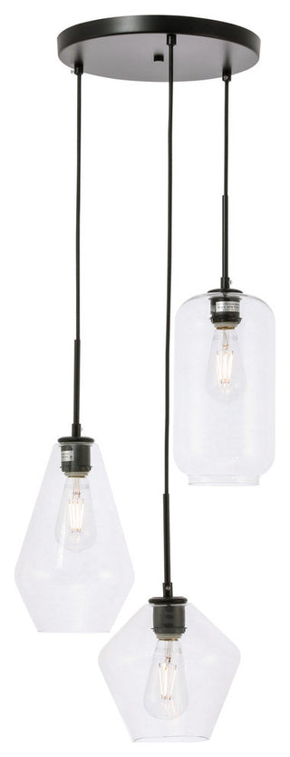 Gene 3 Light Pendant in Black & Clear Glass