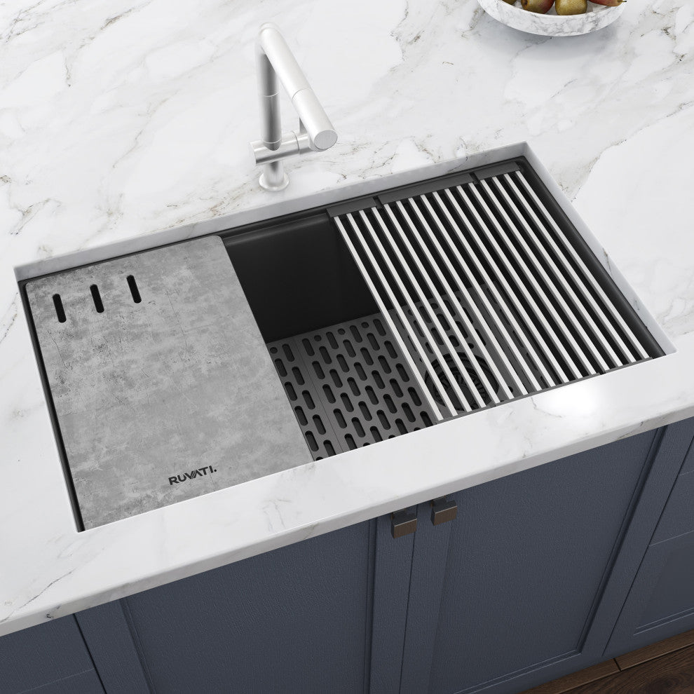 33-in Undermount Workstation Granite Kitchen Sink Urban Gray - RVG2302UG