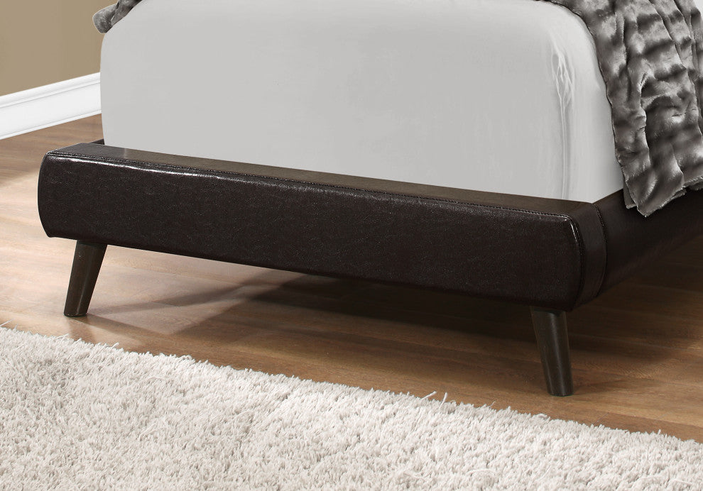 Bed, Twin Size, Platform, Teen, Frame, Pu Leather Look, Wood Legs, Brown