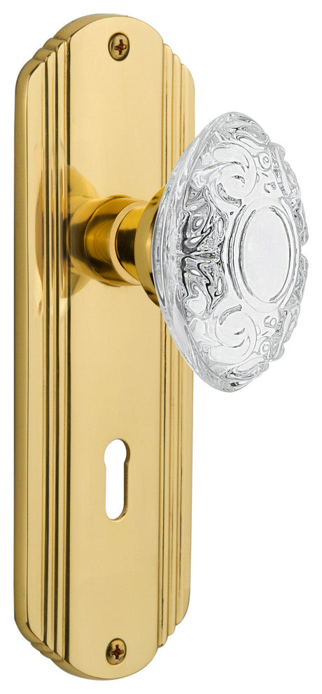 Deco Plate Interior Mortise Crystal Victorian Knob, Unlacquered Brass, 2.25"