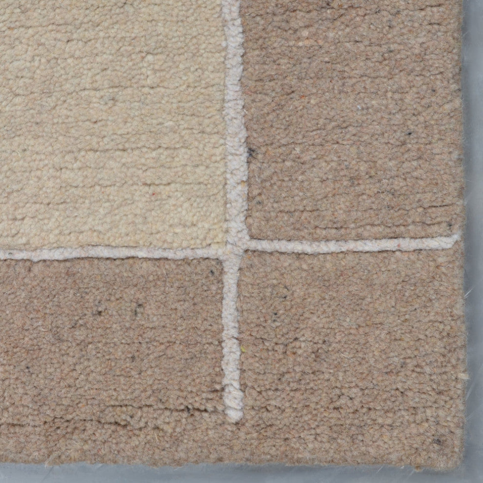 Hand Knotted Tibbati Wool Area Rug Contemporary Beige