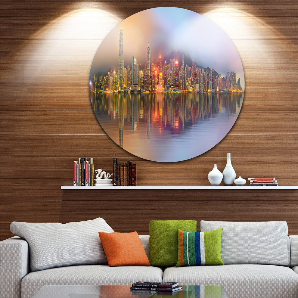 Singapore Financial District Island, Cityscape Round Wall Art, 11"