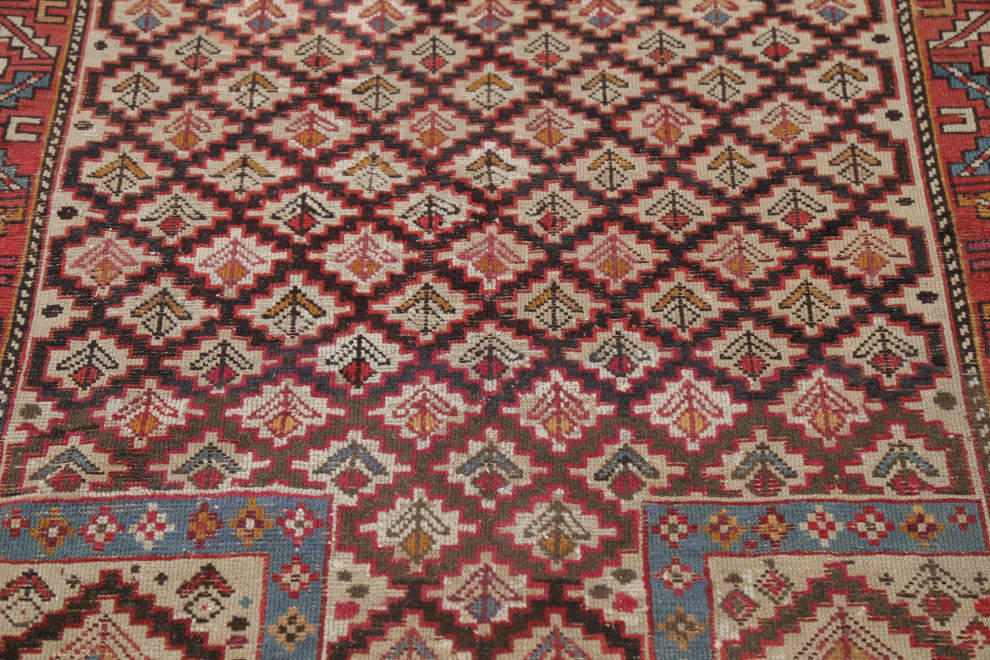 Consigned, Oriental Low Pile Carpet Hand-Knotted Antique Area Rug, Beige, 4x4