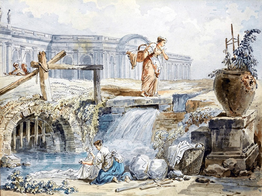 Laundress Woman With A Basket H. Robert Tile Mural Backsplash, 6"x8", Matte