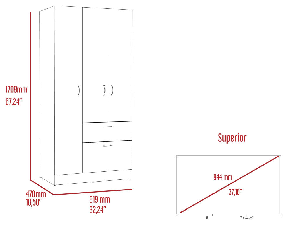 DEPOT E-SHOP Turner 2 Piece Bedroom Set, Armoire and Drawer Dresser