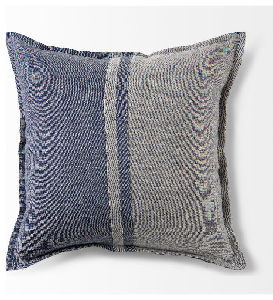 Aubrielle 20Lx20W Gray and Blue Fabric Color Blocked Decorative Pillow Cover